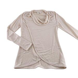 Saint Tropez West Womens Cowl Neck Long Sleeve Wrap Top - Cream Size M